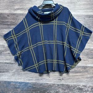 Fever Navy Plaid Sweater Poncho